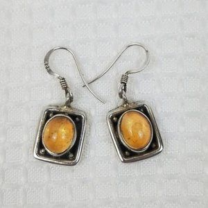 Sterling SILVER Citrine Cabochon Stone Earrings